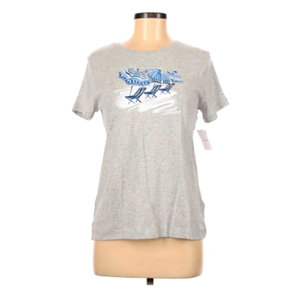 NWT Croft & Barrow Graphic Tee T-Shirt Beach Casual New Grey 100% Cotton EUC